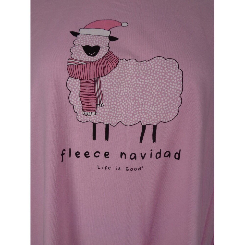 Life Is Good Pink Fleece Navidad Sheep Crusher Tee Top Long Sleeve Size XL New - Picture 3 of 8